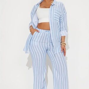 Fashion Nova Light Blue Striped Set